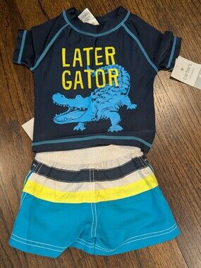 Carter's Navy Rash Guard & Blue Swim Shorts 'Later Gator' Set